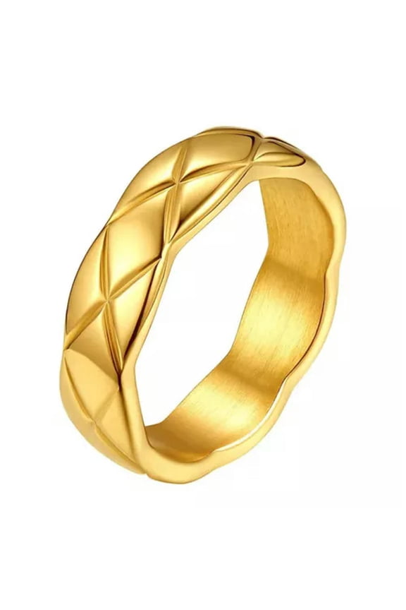Simple Atmospheric Smooth Cutting Curved Pattern Stainless Steel Wave Edge Rings-9-Gold