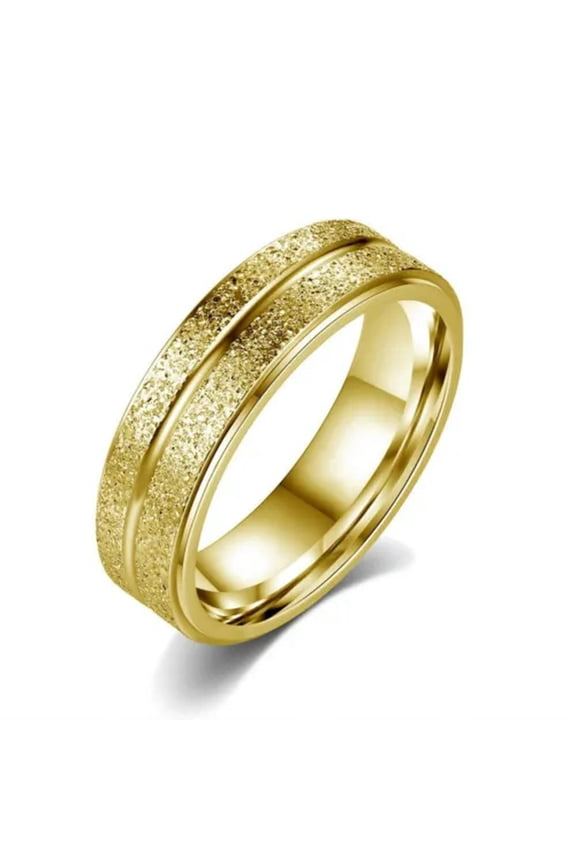 Simple Trendy 24K Gold Plated Double Row Frosted Stainless Steel Rings Size 6-9-9