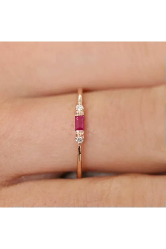 Size 5-10 Women's Vintage Rings Small Zircon Inlay Luxury Ring-Red-7