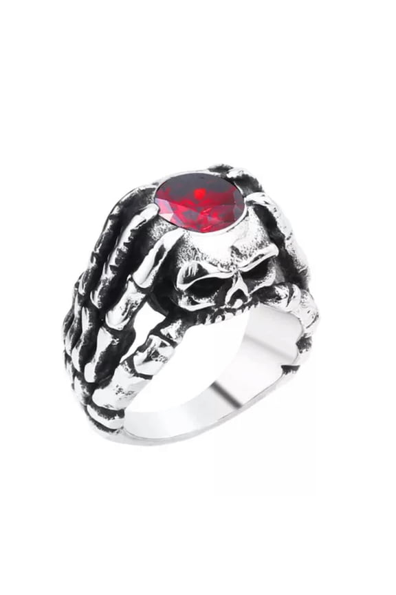 Skeleton Hands Red CZ Skull Head Ring Stainless Steel Gothic Biker Punk Ring New-9