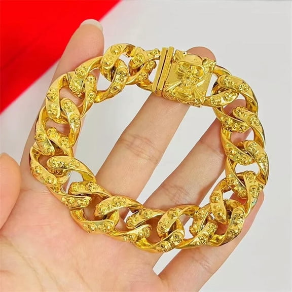 K-KED Skull Cuban Chain 24K Thai Baht Yellow Gold Plated Bracelet