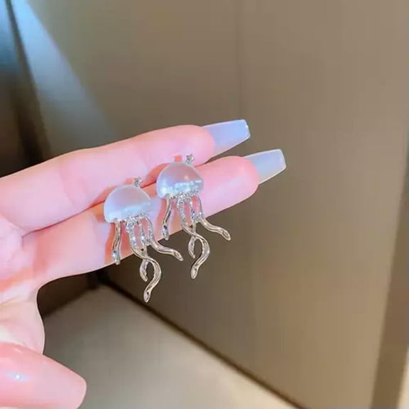 K-KED Slivery Jellyfish Stud Earrings Punk Unplated Simple Elegance Everyday Party New