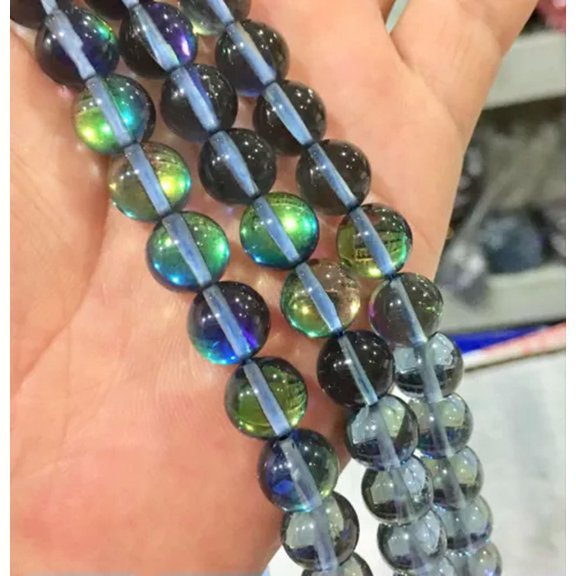 K-KED Smooth 6/8/10/12mm Gray Gleamy Rainbow Moonstone Round Gems Loose Beads 15'' -10 mm