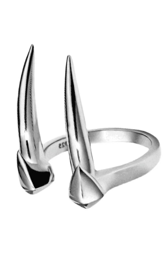 Snake Fangs Ring for Woman Vintage Gothic Punk Silver Color Animal Ring-_