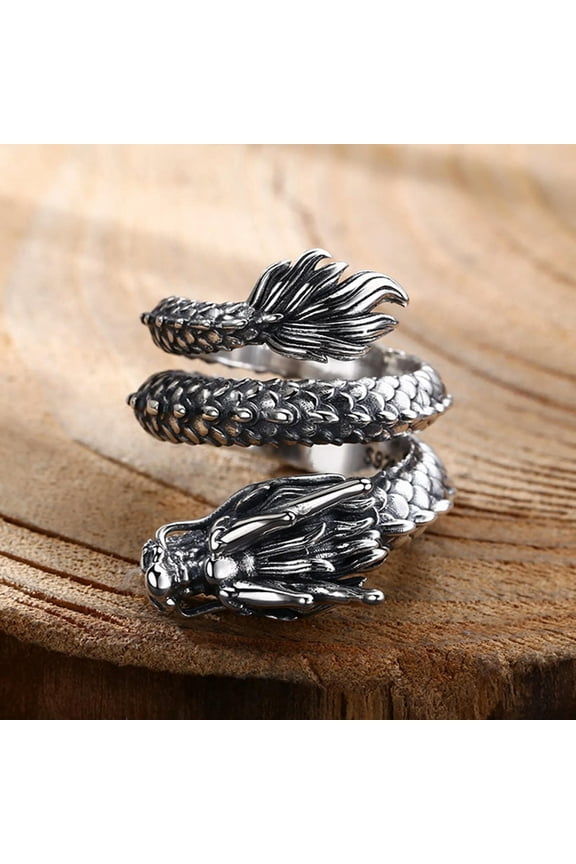 Solid 925 Sterling Silver Band Men Best Lucky Retro Circle Dragon Ring 19.2g