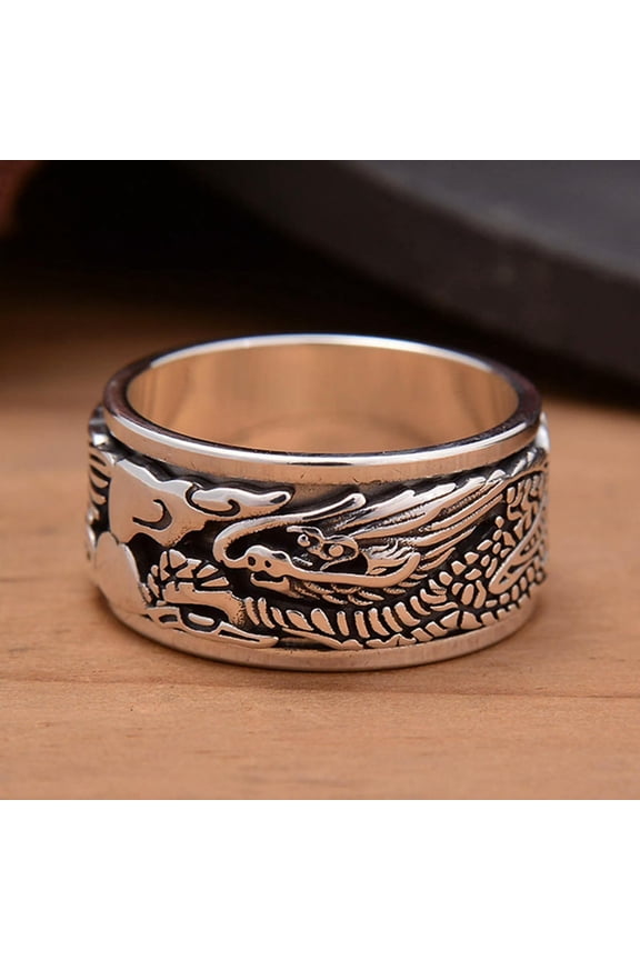 Solid 925 Sterling Silver Band Men Lucky 12mm Dragon Turn Ring 14g/US Size 10