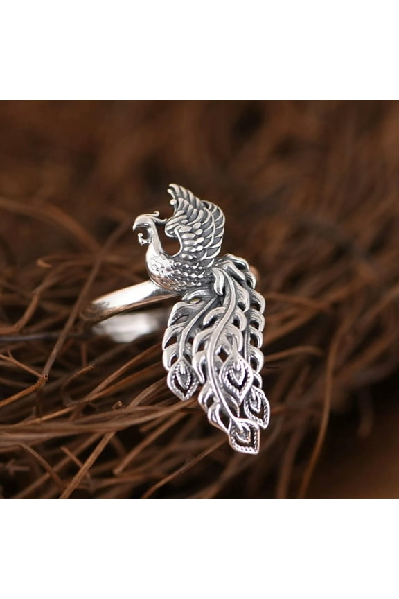 Solid 925 Sterling Silver Band Men Women Lucky Retro Carved Holllow Phoenix Ring