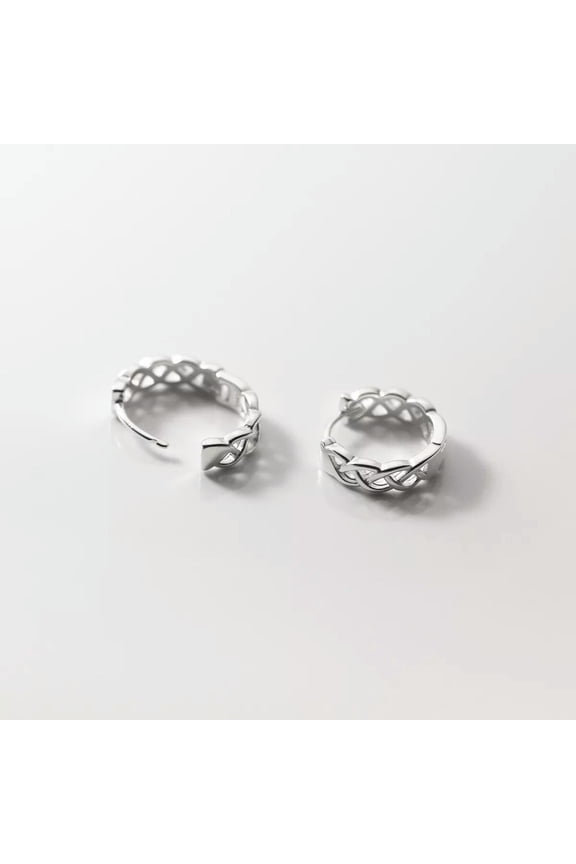 Solid 925 Sterling Silver Braided Wave Hoop Sleeper Earrings 14mm Small