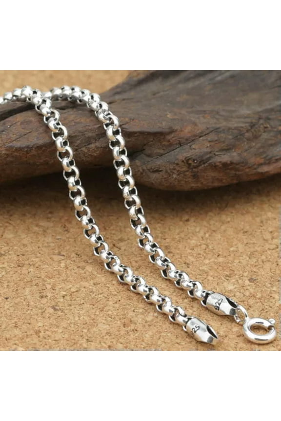 Solid 925 Sterling Silver Chain 3mm Cable Rolo Circle Link Necklace 18-32inch-17.7inch