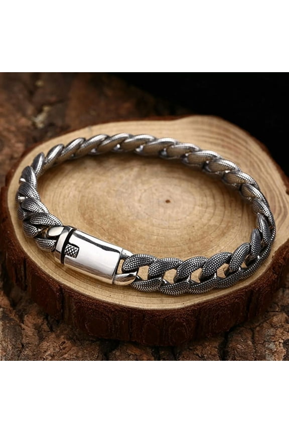 Solid 925 Sterling Silver Chain Men Carved Cuban Curb Link Bracelet 7.8in/50g