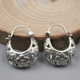 thumbnail image 1 of K-KED Solid 925 Sterling Silver Hoop Women Gift Lucky Hollow Carved Flower Earrings, 1 of 4