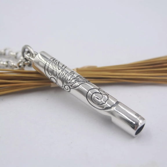 K-KED Solid 925 Sterling Silver Men Women Good Luck Carved Pattern Whistle Pendant