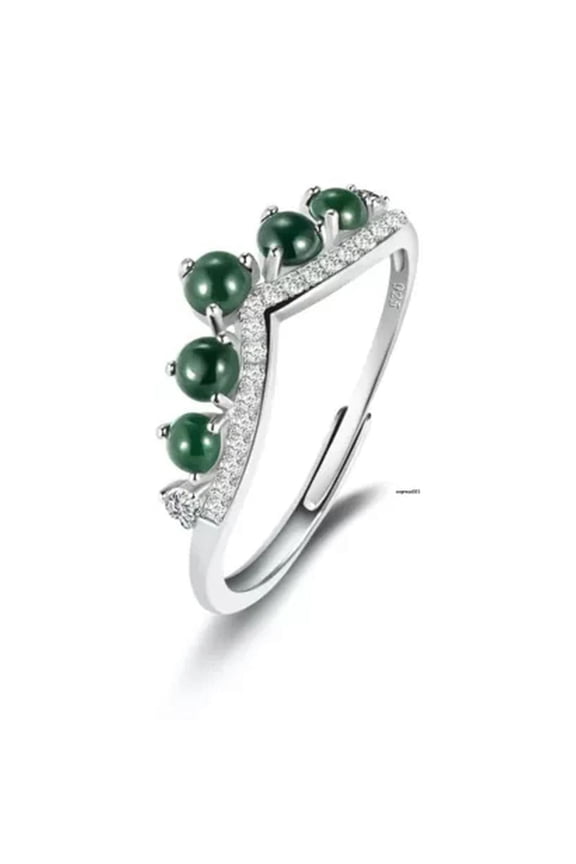 Solid 925 Sterling Silver Natural A Grade Jade Jadeite Black Green Crown Ring