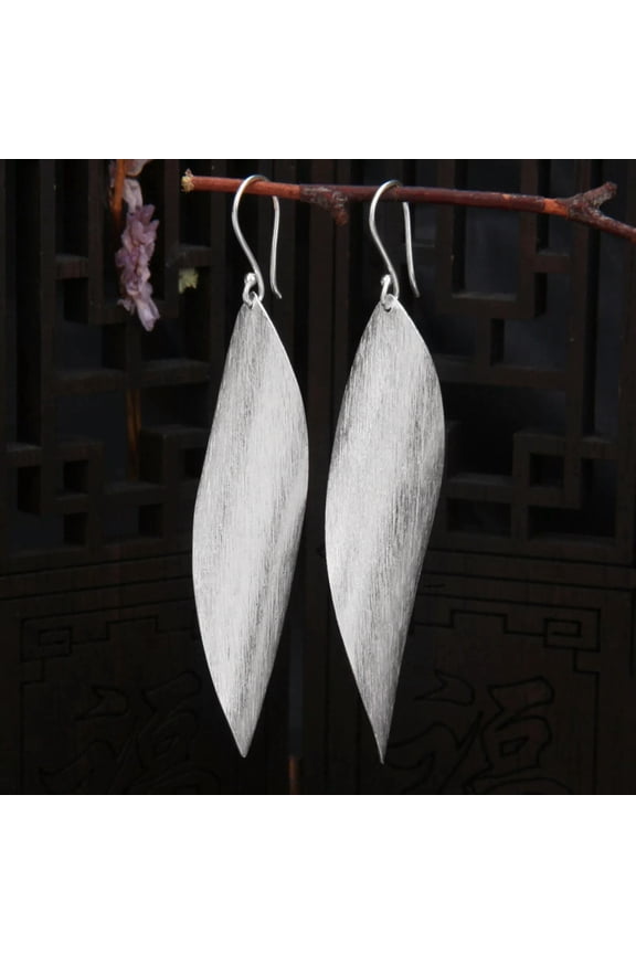 Solid 925 Sterling Silver Women Lucky Handmad Leaf Dangle Earrings
