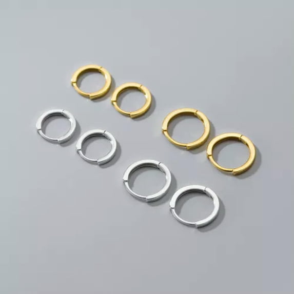 K-KED Solid 925 Sterling Solid Silver Hoop Sleeper Earrings 11/14mm Small-Silver-11 mm