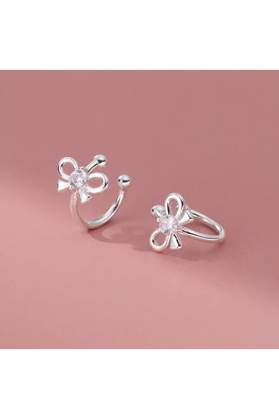 Solid Silver Bow Hinged Sleeper Hoop Earrings. New 10mm Piercing Sleepers