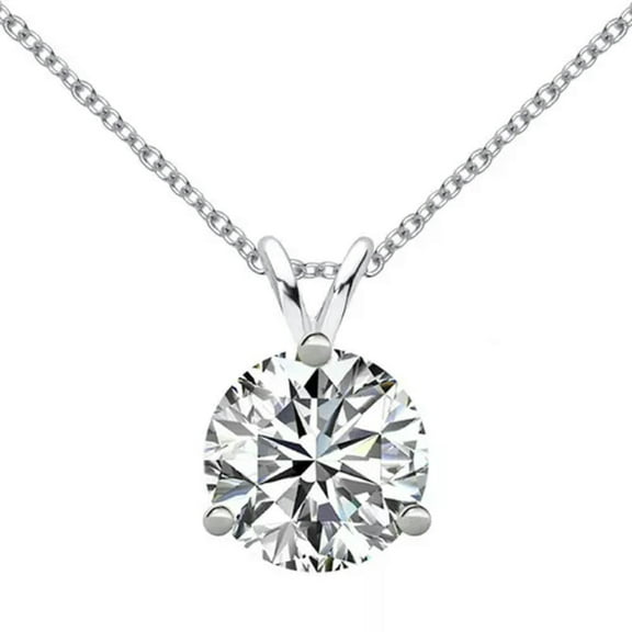 K-KED Solitaire Cubic Zirconia 2CT Round Cut Classic Pendant Necklace Sterling Silver