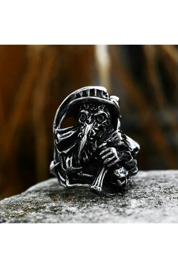 Soul Reaping Hook Crow Ring Stainless Steel Men's Anarchy Skull Biker Punk Ring-8