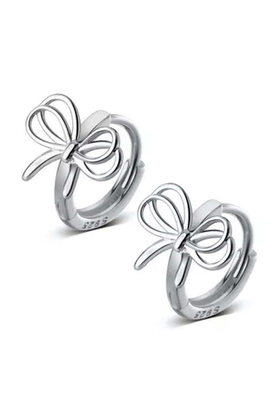 Sparkling 925 Sterling Silver Bow Hoop Circle Huggie Earrings Gift-Silver