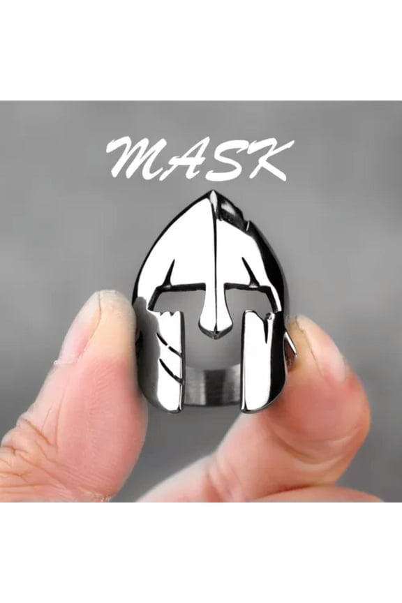 Spartan Warrior Mask Ring, Men's and Women's Stainless Steel Cycling Ring-silver-13