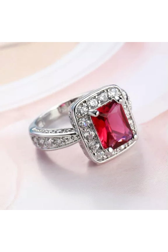 Square Cubic Zircon Wedding Delicate Jewelry Fashion 925 Silver Filled Ring Sz 6-10-9-Pink