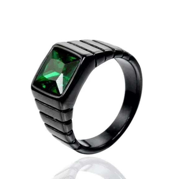 K-KED Square Green CZ Black Signet Ring Stainless Steel Men Women Classic Wedding Ring-10