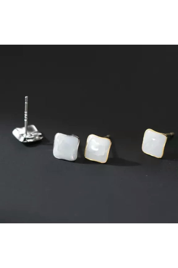 Square Stone Stud Earrings 925 Sterling Silver Womens Jewellery Gift New-Silver