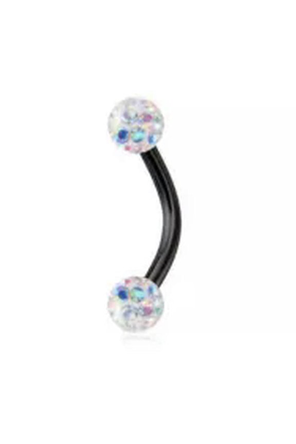 Stainless Steel Eyebrow Banana Ring Piercing Rhinestone Curved Barbell Lip Ring -Black-1.2*8*3mm