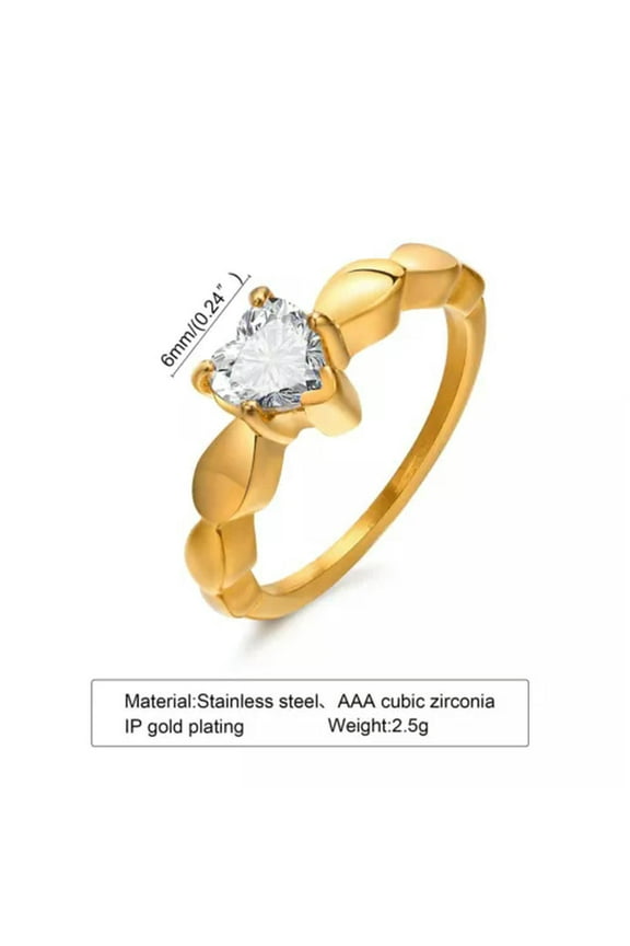 Stainless Steel Heart-shaped Zircon Cast Black Gold Minimalist Rings Size 5-11-8-Gold