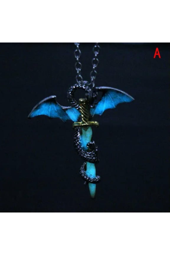 Stainless Steel Luminous Fly Dragon Sword Pendant Chain Necklace Mens Jew-lq_-A