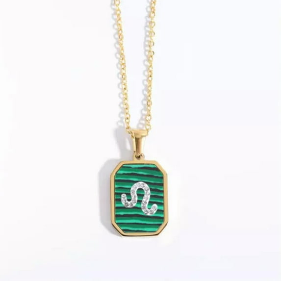 K-KED Stainless Steel Malachite Constellation Horoscope Zodiac Sign Pendant Necklace-Leo