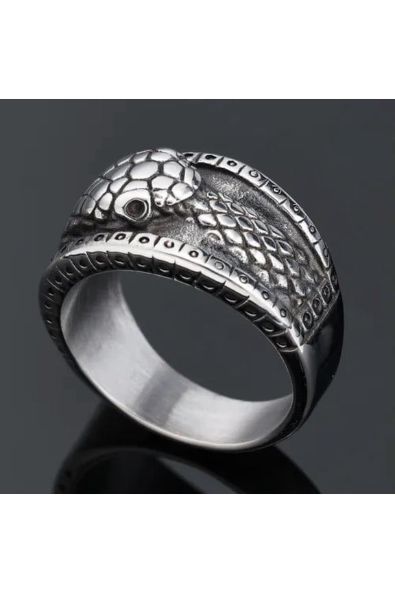 Stainless Steel Men's and Women's Punk Style Motorcycle Rider Snake Skin Ring-9-silver