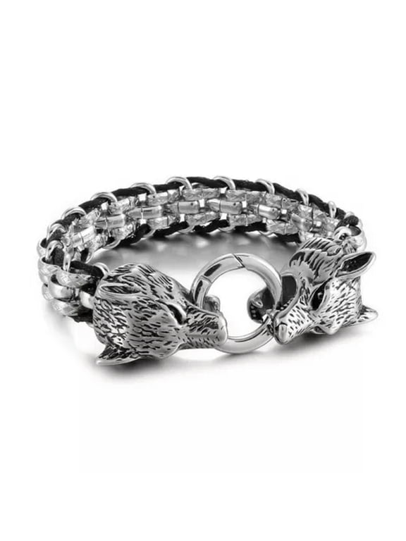 Stainless Steel Mens Fashion 7-9 Inch Biker Wolf Head Link Bracelet Chain-9.05 inches(23cm)