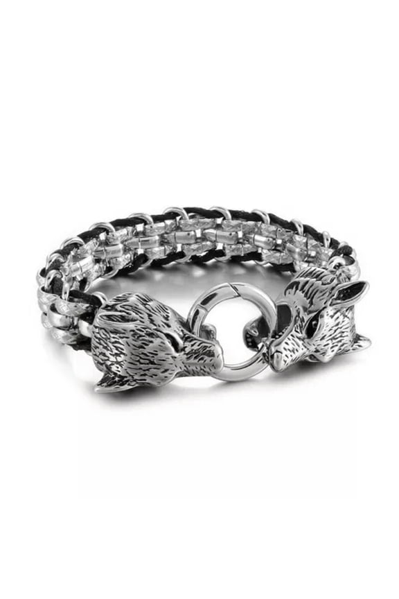 Stainless Steel Mens Fashion 7-9 Inch Biker Wolf Head Link Bracelet Chain-9.05 inches(23cm)