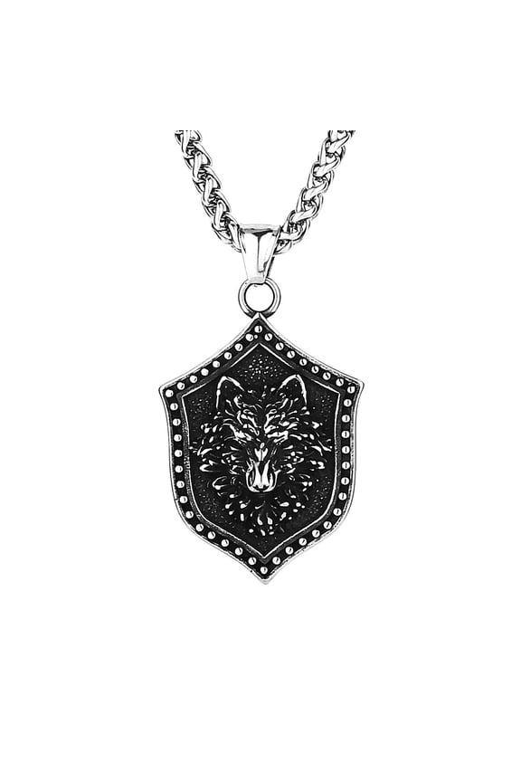 Stainless Steel Mens Viking Fenrir Wolf Head Pendant Necklace For Men