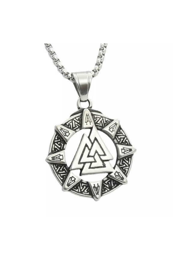 Stainless Steel Mens Viking Norse Slavic Pagan Valknut Pendant Necklace