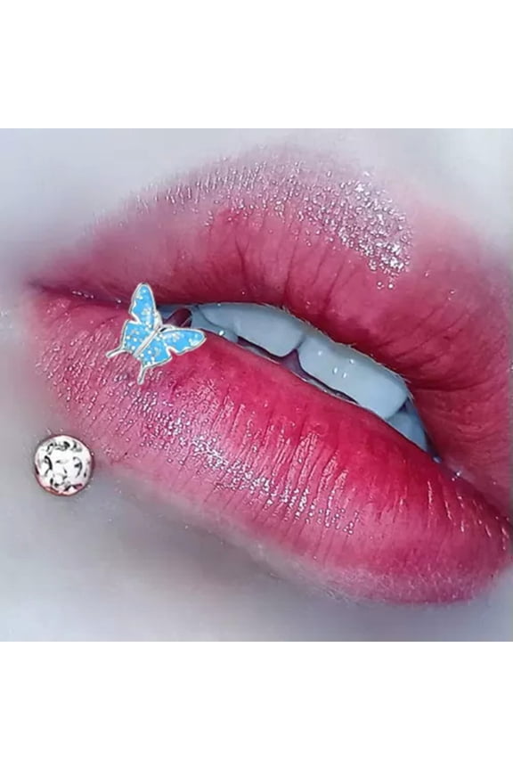 Stainless Steel Septum Lip Cartilage Tragus Ring Fashion Crystal Lip Clip Cuff-Blue Butterfly