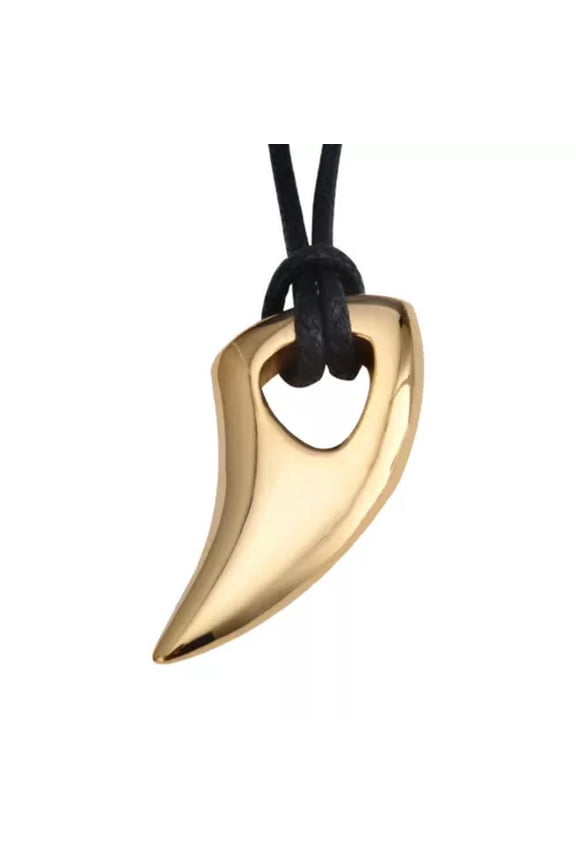 Stainless Steel Wolf Teeth Tooth Necklace Pendant Leather Rope-Gold