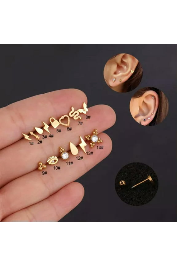 Stainless Steels Helix Earring Tragus Cartilage BAR Stud Flat Back Labret Monroe-4#-Gold