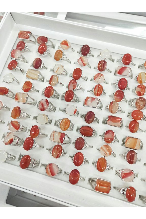 Stone Ring Alloy Mix and Match Multiple Style Rings for Men and Women-10PC- Solid color