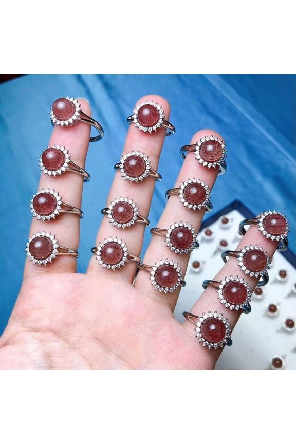 Strawberry Crystal 10pcs Wholesale Delicate Jewelry Gift Lots Women Natural Stone Rings