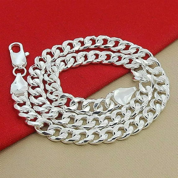 K-KED Stylish Statement High Quality 10MM 20 inch 925 Silver Cuban Link Chain Necklace-default
