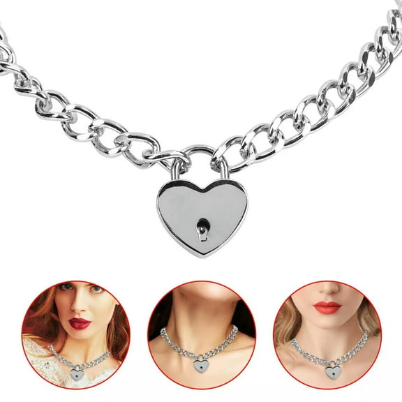 K-KED Submissive Collar Couples Gift Heart Chain Necklace Lock And Key Necklace