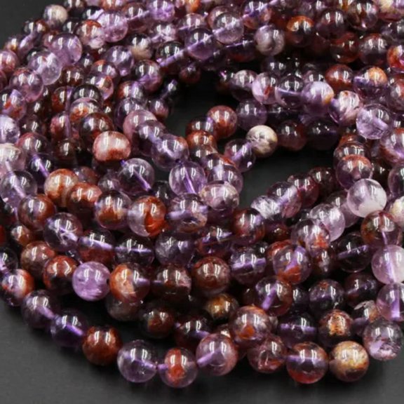 K-KED Super 7 Natural Phantom Amethyst 4mm 6mm 8mm 10mm Round Beads 15" Strand-4 mm