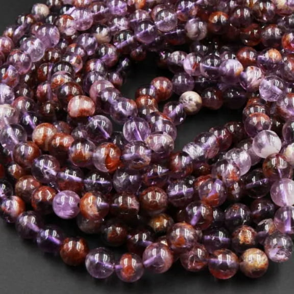 K-KED Super 7 Natural Phantom Amethyst 4mm 6mm 8mm 10mm Round Beads 15" Strand-6 mm