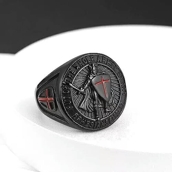 K-KED Sword Shield Warrior Ring Stainless Steel Put on the Whole Armor of God Ring-12