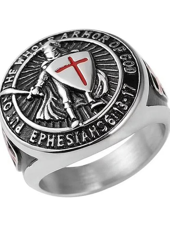 Sword Shield Warrior Ring Stainless Steel Put on the Whole Armor of God Ring-13