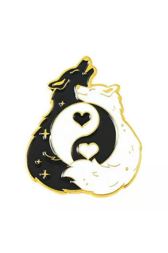 Taichi Animals Enamel Pins Custom Black White Koi Cat Wolf Fox Dragon Brooches *-5