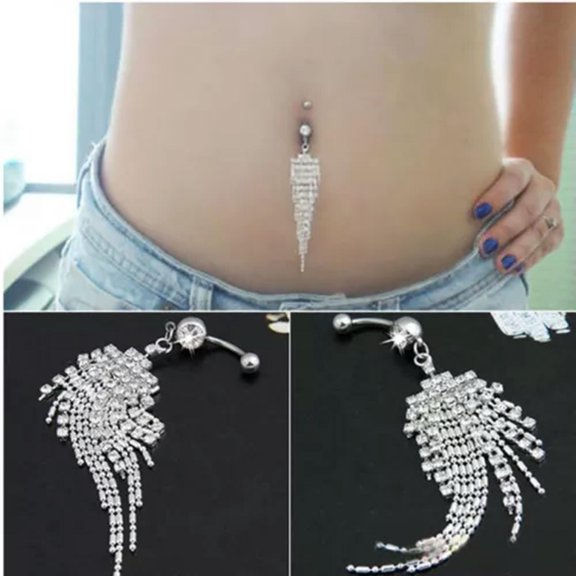 K-KED Tassel Rhinestone Crystal Dangle Navel Belly Button Ring Pendant Body Piercing