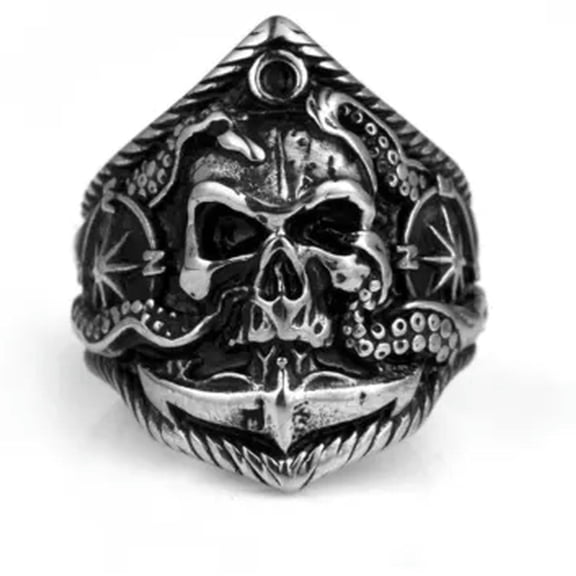 K-KED Tentacle Compass Skull Ring Stainless Steel Anchor Nautical Men Biker Punk Ring-10